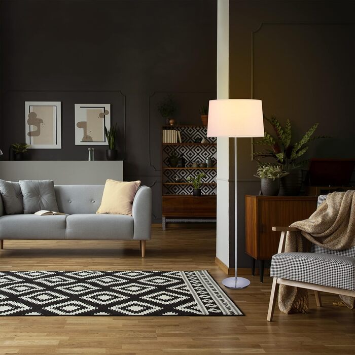 Торшер Relaxdays з тканинним абажуром, хромованою основою, патроном E27, Ø 40 см, для вітальні, висота 148,5 см, колір - пудровий рожевий