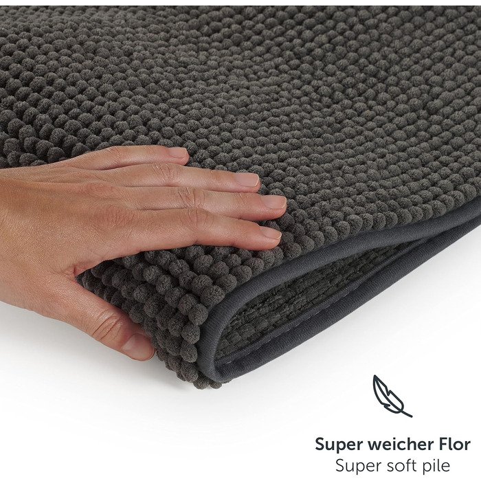 Килимок для ванної кімнати Blumtal Chenille 40x60 см - сертифікований Oeko-TEX, неслизький, миючий, сірий (темно-сірий)