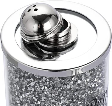 BTSKY Set of 3 Salt and Pepper Shakers with Tray, Crystal Glass, Crushed Diamonds, Salt and Pepper Containers, Storage Jar, Cooking Spice Glass, Kitchen Accessories