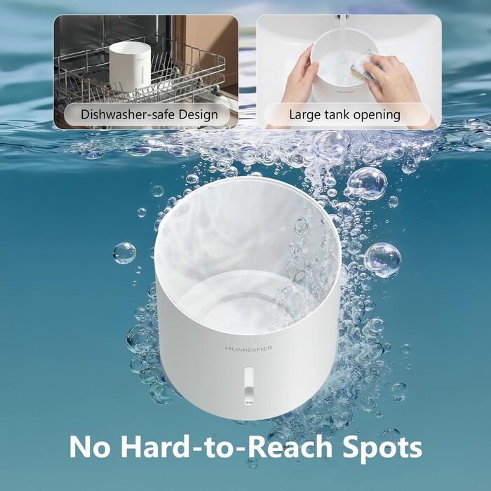 Зволожувач повітря 3L з верхнім заповненням, фільтром, для спальні, до 35 годин, таймер, автовимкнення, тихий (19dB), 5 режимів туману, смарт-зволожувач для спальні, дитячої кімнати, рослин, білий