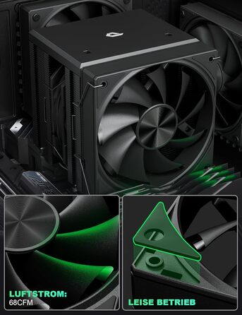 upHere Система охолодження CPU Dual Tower з 6 теплових трубок, 2 x 120мм вентилятори PWM, сумісна з AMD AM4 AM5/Intel 2011/2066 (X79/X99), для ПК, UE2K6