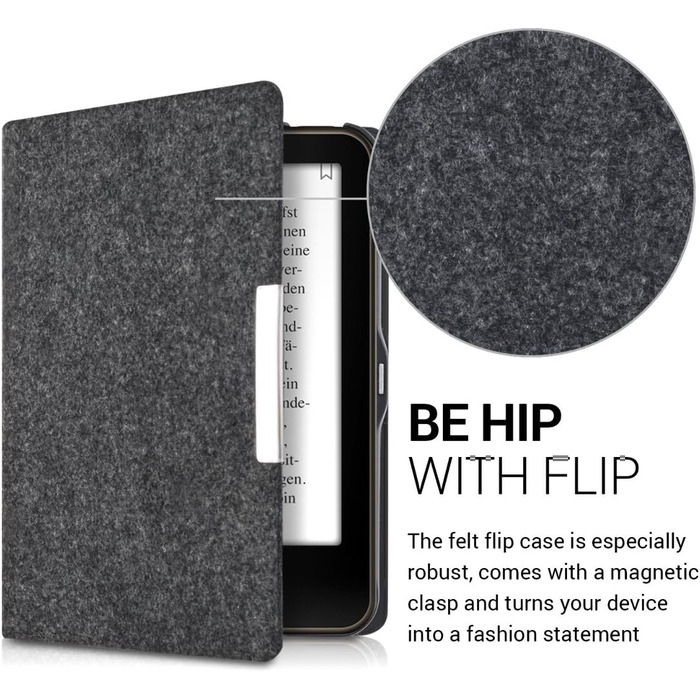 Чохол kwmobile для Tolino Vision 1/2/3/4 HD: захисна обкладинка з фетру, сірий колір