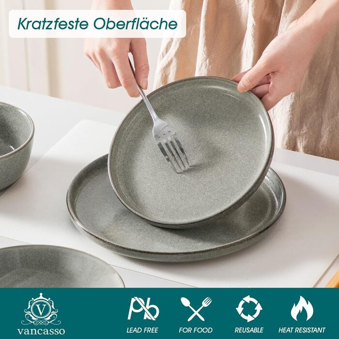 Набір посуду Steingut vancasso ANYA (48 предметів) - 6 осіб, сучасний сервіз з тарілок, десертних тарілок та мисок, коричневий. Підходить для миття в посудомийній машині та використання в мікрохвильовій печі.