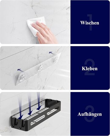 Настінна поличка для душу без свердління Kitsure, 2 шт., чорна, 33.5 x 12.0 x 5.5 см