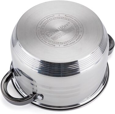 Набір посуду EliteHoff Induktion: 12-ти частинний набір каструль та сковорідок з нержавіючої сталі з кришками та чорними ручками, для всіх типів плит