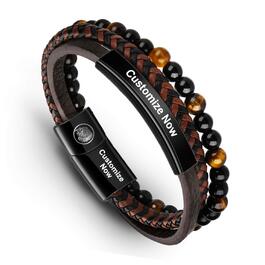 Чоловічий шкіряний браслет Casisto Lederarmband з гравіюванням, плетінка, магнітний замок, коричнево-чорний, 19 см