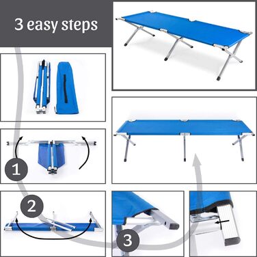 GOODS+GADGETS Folding Army Field Bed - Aluminum - Folding Camping Bed & Guest Bed Blue