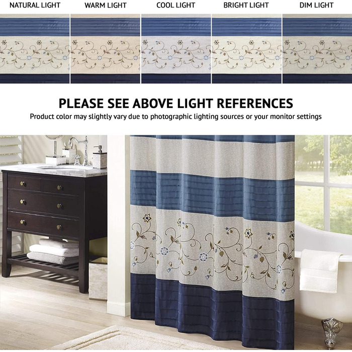 Штора для душу Madison Park Serene Flora, бавовна, вишивка, 72x72 см, колір Navy