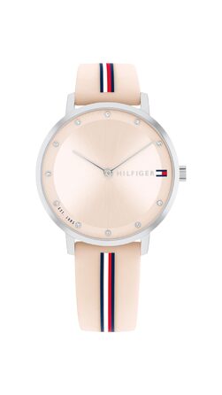 Годинник Tommy Hilfiger для жінок з кварцовим механізмом та сталевим браслетом (ланцюговим або сітчастим), з шкіряним або силіконовим ремінцем (рожевий, силікон)