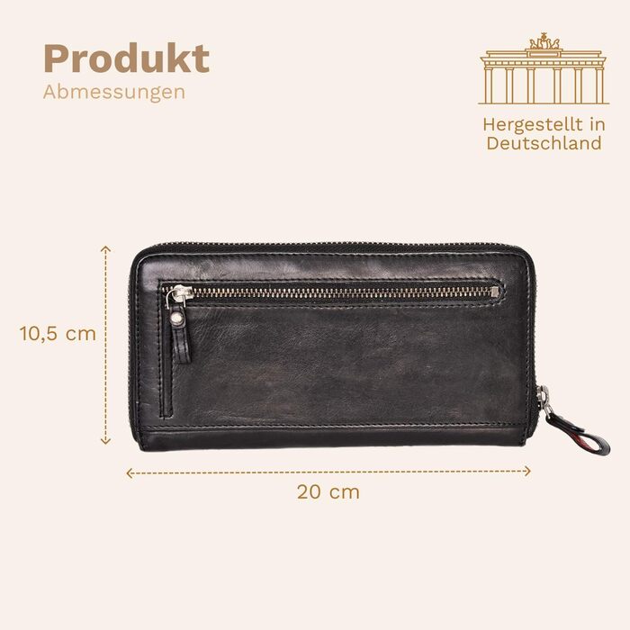 DONBOLSO Wallet Lisbon - Genuine Nubuck Leather Wallet for Women - XL Wallet with 13 Card Slots and RFID Protection - Gift a Stylish Wallet - Black