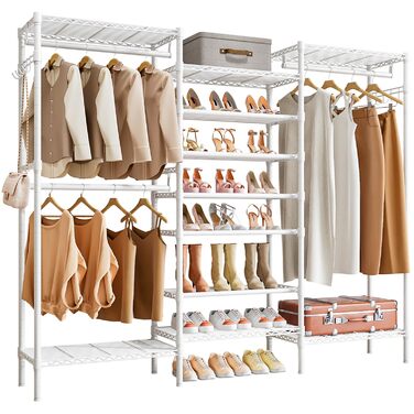 Стійка для одягу KZOBYD з полицями та вішалкою, металева, біла