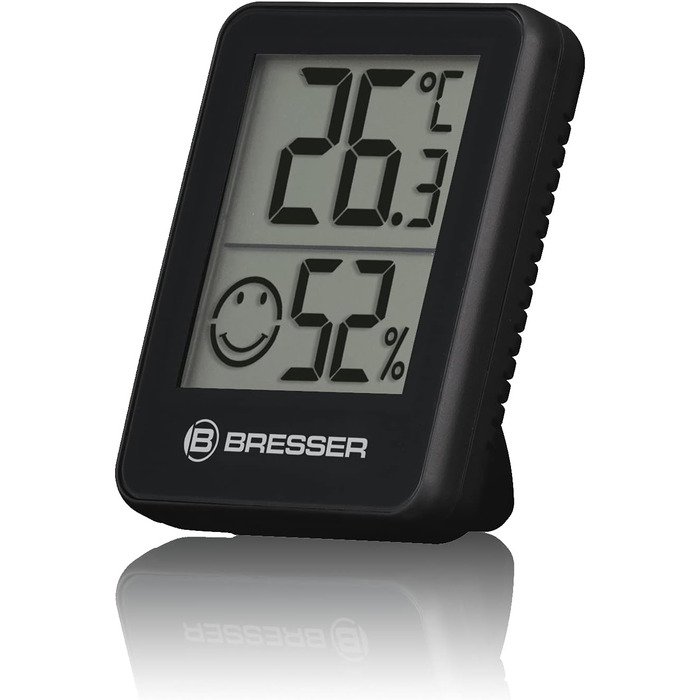 Bresser 6-Piece Thermometer Hygrometer Set - Digital Room Thermometer for Controlling Indoor Humidity, Refrigerator Suitable, Wall Mounting and Magnetic, Mold Prevention - Smiley Indicator, Black