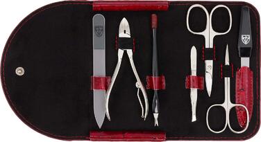 Набір для манікюру DREI SCHWERTER 'Romagna' 7 предметів | Німецька якість, вишуканий дизайн | У футлярі з екошкіри (винний) | Вміст: кусачки для нігтів, ножиці для кутикули, стеклянна пилка, щипці для нігтів, пінцет, інструмент для видалення кутикули