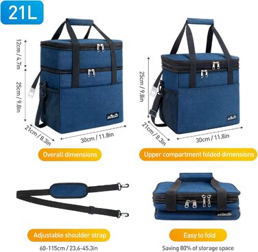 Термосумка Viedouce 21L: ізольована сумка-холодильник для пікніків та подорожей (синій)