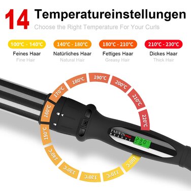 Професійний локон для волосся Parwin Pro Beauty Lockenstab 7-в-1, керамічний, LCD-дисплей, 100-230°C