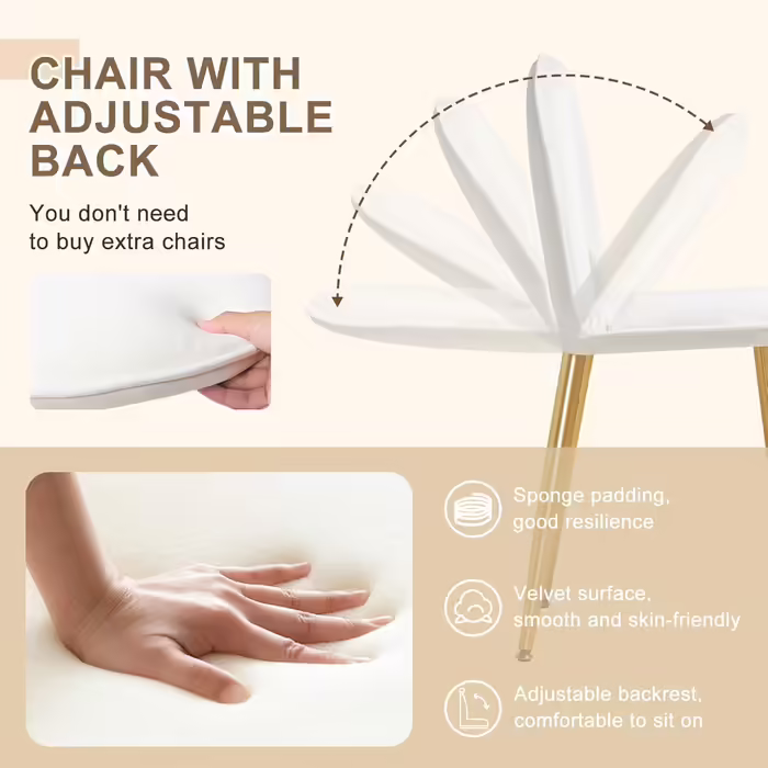 EUGAD Vanity Table with Stool and Mirror, 360° Swivel Makeup Mirror, Dressing Table Cosmetic Table with 2 Drawers, Upholstered Velvet Stool, 3D Effect Drawer, White and Gold (100x40cm, with LED Lighting)