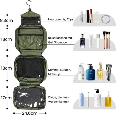 Сумка-органайзер для туалетних аксесуарів, велика дорожня сумка-мішечок для жінок та чоловіків, 4-в-1 водонепроникна, для подорожей/кемпінгу, армійний зелений