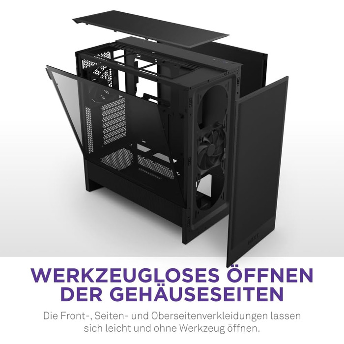 Корпус ПК NZXT H5 Flow Black - компактний ATX Mid-Tower для ігор з високою вентиляцією, 2 x 120mm вентилятори, підтримка радіаторів 360mm та 240mm, система кабельного менеджменту, скляна панель, 2024