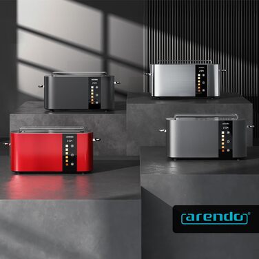 Тостер Arendo з нержавіючої сталі, 2 відділення, довгий проріз, сенсорний дисплей, подвійні стінки, підставка для булочок, 6 рівнів підсмажування, центрування хліба, індикатор часу, функція пам'яті, чорний колір A: Нічний чорний