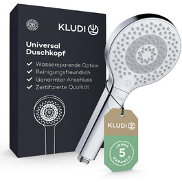 KLUDI-X3 Universal Shower Head with Hose, optional shower spray, water-saving with 3 spray patterns (Body, Hair, Skin), easy-to-clean shower head Ø 11.7 cm, shower hose 1.60 m (3 spray patterns, Chrome)