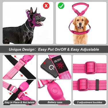 Світловідбиваючий нашийник для собак з LED підсвічуванням, перезаряджається, м'який, регульований, світловідбиваючий (зелений, рожевий)