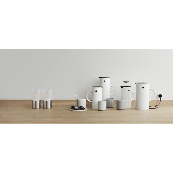 Термос Stelton EM77, 0,5 л - двостінний термос для гарячих та холодних напоїв, чайник/кавоварка зі скляною вставкою, магнітний замок, гвинтовий кришка, вінтажний дизайн, білий