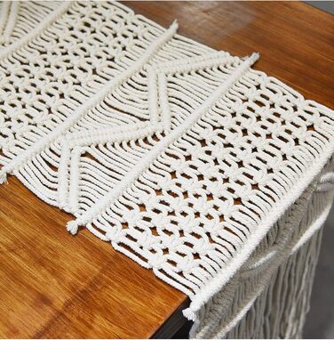 DÉCOCO Macrame Table Runner, Hand-Woven Boho Wedding Table Decoration Bedspread Blanket, 35 cm x 240 cm