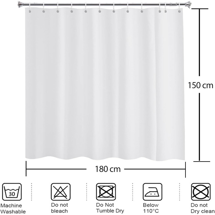 Штора для ванної кімнати YISURE антигрибкова 200x220 см, біла, з поліестеру, з магнітами, водовідштовхувальна