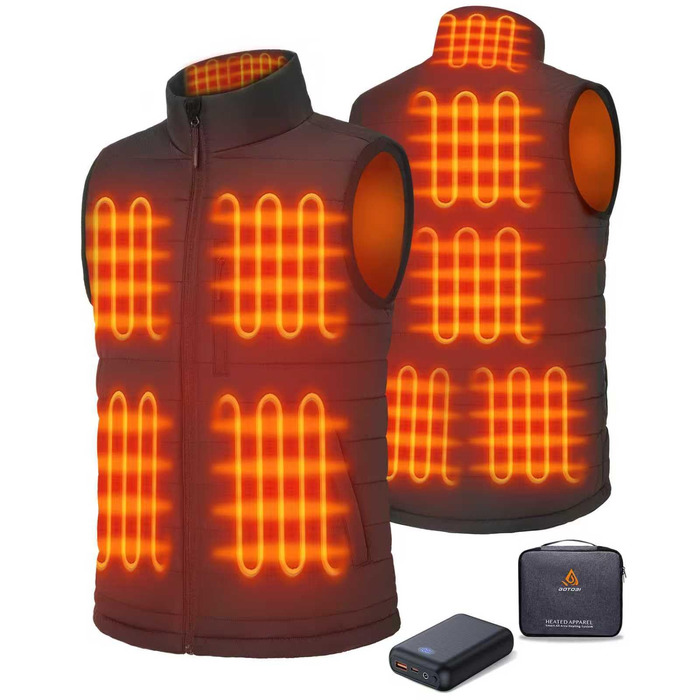 Тепла жилетка для чоловіків з Powerbank 16000mAh, 9 зон обігріву, 3 температурні режими, для активного відпочинку, чорна, L