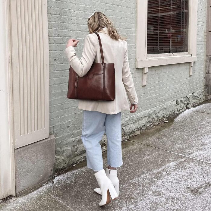 Сумка жіноча S-ZONE 3 в 1 з натуральної шкіри (яловичина) для ноутбука та документів, велика шопер-сумка, крос-боді, сумка-месенджер (Коричнева)