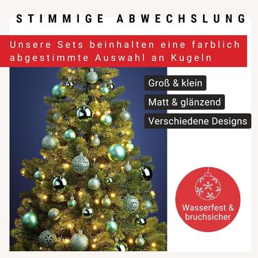 Набір прикрас для ялинки WOMA: 50 штучок, різні кольори (м'ятно-зелений)