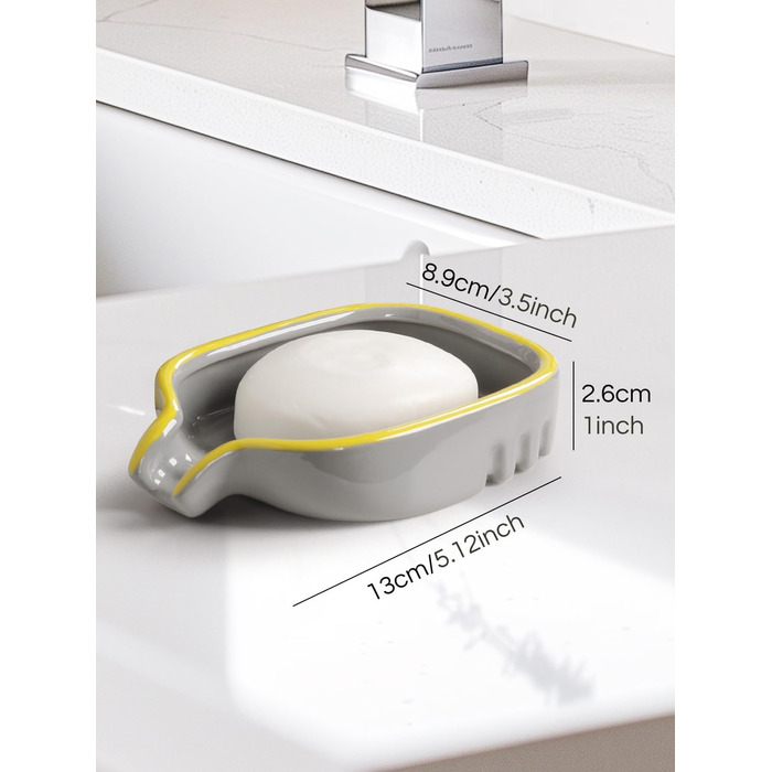 Керамічна мильниця BosilunLife з піддоном – неслизька підставка для мила, квадратна, сучасний мінімалізм для ванної, душу, кухні, умивальника (Сірий, Зелений)
