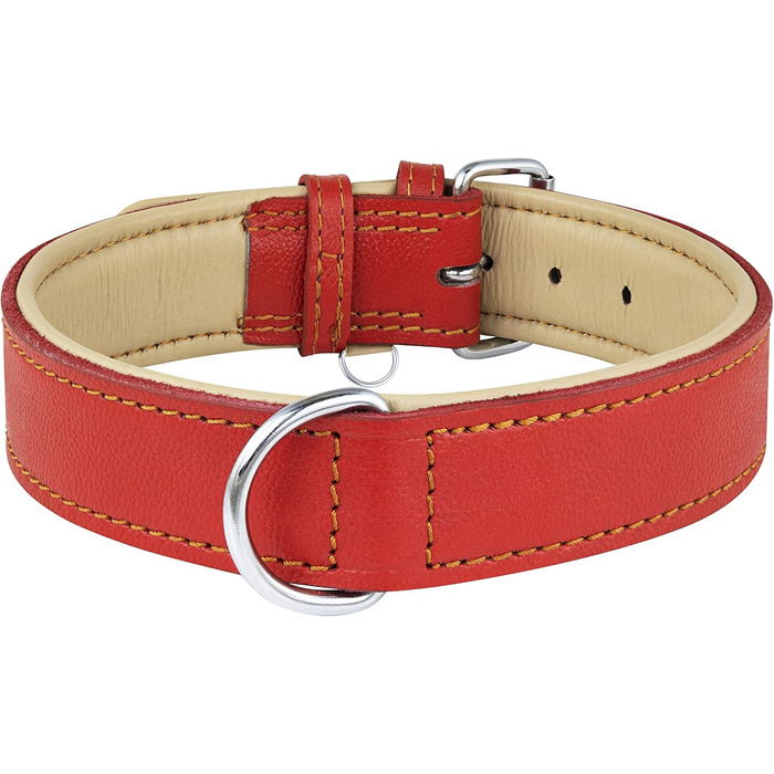 Нашийник для собак Riparo з натуральної шкіри, регульований, посилений, червоний (L, ширина 3,8 см, обхват 43,2-53,3 см)