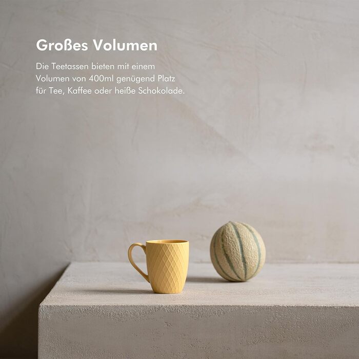 Набір кавових чашок KIVY 6 шт по 400 мл - великі чашки для кави та чаю, керамічні, сучасний дизайн, набір чашок