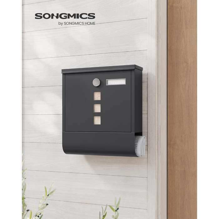 Поштова скринька SONGMICS з замком, оглядовим вікном та відділенням для газет, сіра, 10x30.8x33.8 см (GMB20AG)