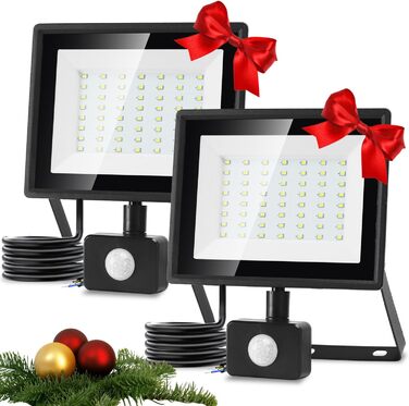 Aigostar 20W LED Floodlight with Motion Sensor Outdoor, 1650LM 6500K Cool White Outdoor Floodlight, IP65 Waterproof Spotlight, Outdoor Light for Garden, Courtyards, Garage, Hotel, 2PC (50W, 2PC)