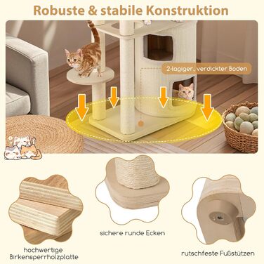 Дерев'яний кігтечка для котів Costway 151 см з будиночком, гамаком та сизалевими стовпчиками, активний комплекс для котів