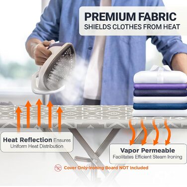 Чохол та накладка для прасувальної дошки 137x45 см, бавовна, термостійкий, товста підкладка, кишенька для праски, Smart Fit, без хімікатів, для прання в машині