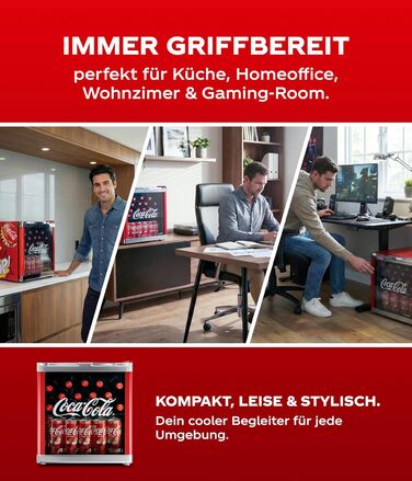 Холодильник Coca-Cola PopArt Mini (48L) - Кольоровий міні-холодильник з дверцятами зі скла, тихий та енергоефективний. Ідеально для офісу, вечірок та геймінгу. Для напоїв.