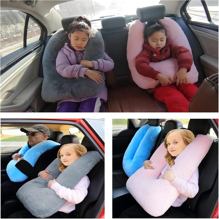 FHSGGP Travel Pillow Child Neck Pillow Car Sleep Pillow for Long Journeys U-Shape Car Seat Belt Pillow Travel Pillow for Kids Artificial Rabbit Fur Grey