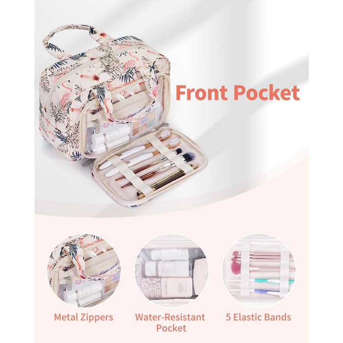 Велика косметичка для жінок Kulturtasche Damen Gross, дорожня косметичка, сумочка для макіяжу, валізка для туалетних речей (Бежевий фламінго)