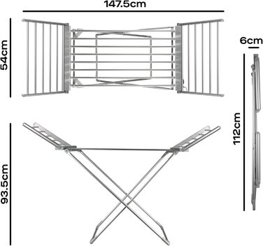 Сушарка для білизни Daewoo HEA1874 розкладна, портативна, електрична, біла, з алюмінієвими крилами, 230W, 15 кг