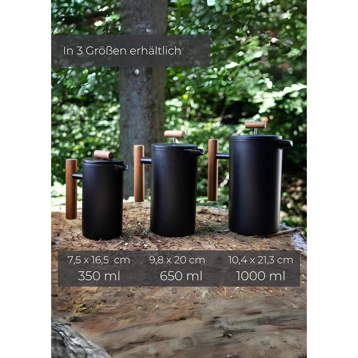 Lambda Coffee® Thermo French Press Stainless Steel I 1 Liter - 5 Cups I 3 Sizes Available I Stainless Steel Coffee Maker | Double-Walled: Keeps Warm for a Long Time I Coffee Maker | French Press 1L (5 Cups) Nautic Night