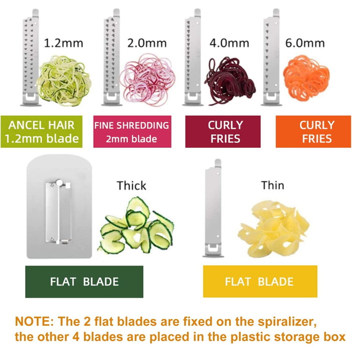 WellToBe CS 668 спіралізатор: ручний спіральний овочевий слайсер з 6 лезами та 4 присосками для приготування пасти, спіралей з овочів (морква, огірок, картопля, кабачок, гарбуз) з нержавіючої сталі