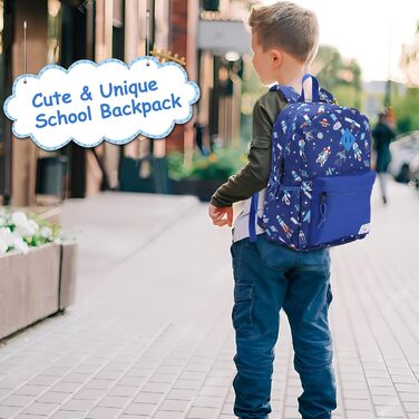 Дитячий рюкзак для школи Kinderrucksack для дівчаток та хлопчиків, 6-8 років, 1 клас, водонепроникний, 13 літрів, 29x12x38 см (Ракета)
