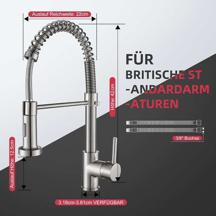 Кран кухонний Cobbe з висувним виливом та душем, 2 режими, поворотний на 360°, високий тиск, матовий нікель