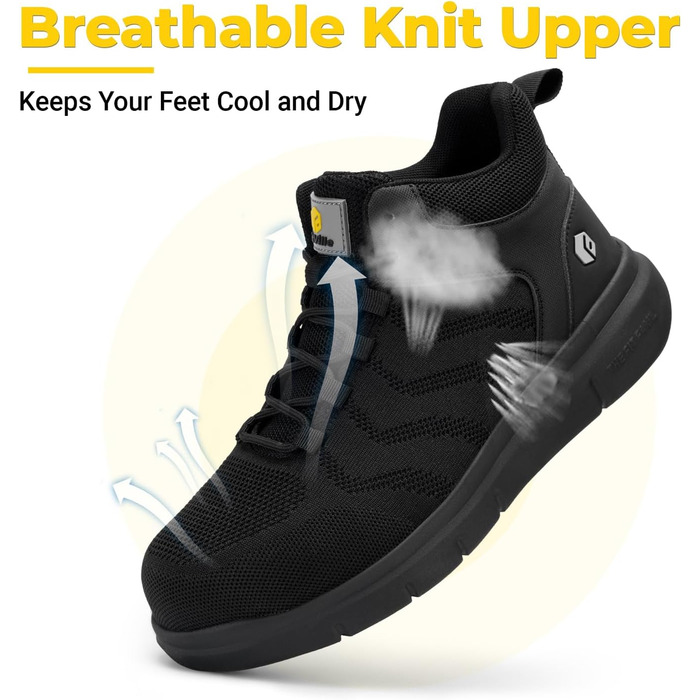 Черевики безпеки чоловічі FitVille широкі з металевим носком, дихаючі, антиковзкі, захисні, 43 EU, чорні