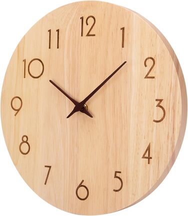ACCSHINE Wall Clock Wood Oak Silent No Ticking Sound 30cm Quartz Large Easy to Read for Living Room Kitchen Bedroom Office School (Wood Color - Arrow Hands)