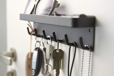 YAMAZAKI 2754 SMART Magnetic Key Hook with Tray, White, Steel, Minimalist Design, 24.5 x 4.5 x 6 cm (LxWxH) (Black)