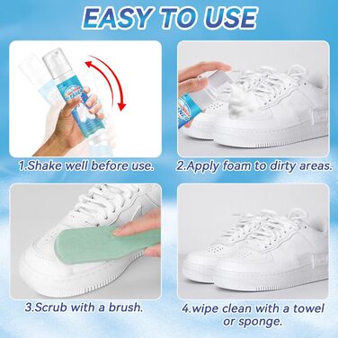 White Shoe Cleaner, 6.76 Oz Shoe Cleaner Kit with Brush and Towel, sneaker cleaner works on Leather, Knit, Canvas, Suede, PU